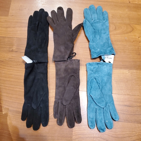 Bundle of 3 suede flower cz accent fashion gloves - Picture 3 of 5